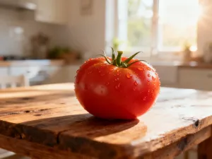 Kobieta próbuje gorący, rubinowy barszcz czerwony w przytulnej kuchni. Danie podane na rustykalnym stole.
