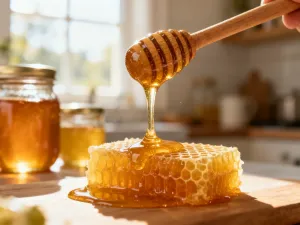 Szklany słoik z kiszonymi ogórkami w zalewie na drewnianym stole, w otoczeniu świeżego koperku i czosnku.