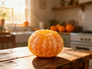 Kolorowe żelki rozsypane na białym marmurowym blacie w jasnej, słonecznej kuchni.